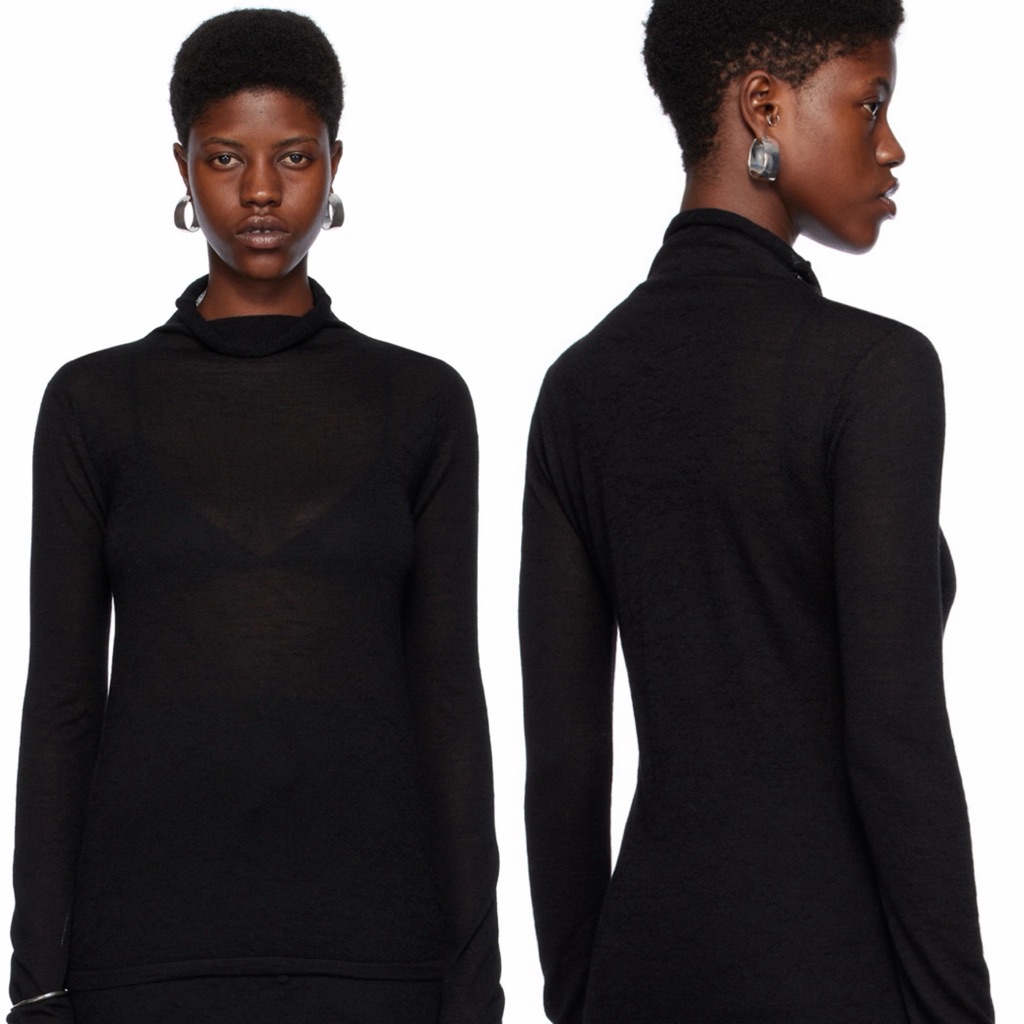 Lauren Manoogian Black Funnel Turtleneck Knit Super Baby Alpaca